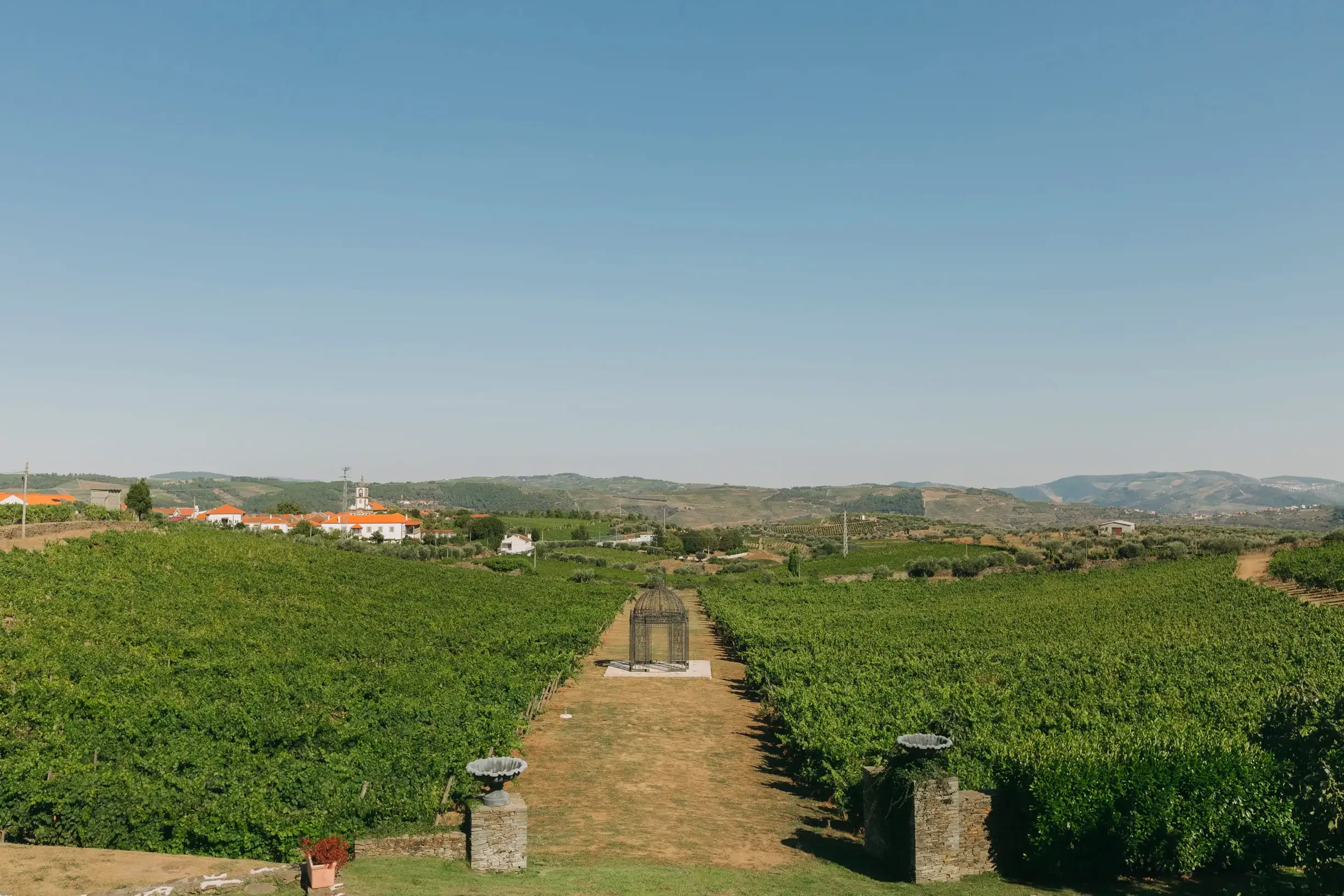 Panoramic view of The Manor House Celeirós estate and surrounding vineyards